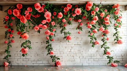 Romantic pink floral background with roses and green leaves, perfect for weddings and valentines, evoking love and beauty