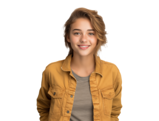 portrait of pleasant teen girl smiling , cute and friendly young woman