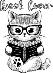 Book Lover Cat Illustration.Cute Kitten Reading a Book. - 742634195