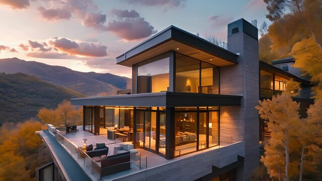 With an open floor plan and walls of windows this modern canyon residence allows for uninterrupted views of the canyons changing colors and wildlife.