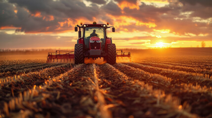 Fototapeta premium A farmer driving a tractor in a field, Tractor spraying pesticides on field with sprayer1