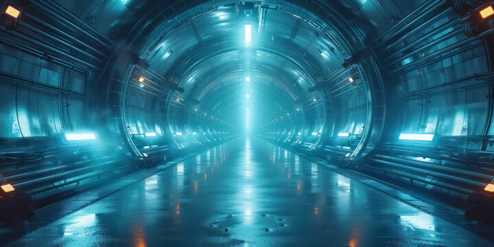 Quantum computer core emitting light the heart of future technology in a secure facility