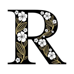 Alphabet R flower font made of paint floral. Luxury design. Sweet collection for wedding invites decoration card and other concept ideas. For logo, cards, branding, etc. illustration