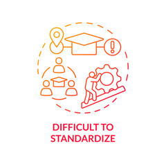 Difficult to standardize red gradient concept icon. Experiential learning. Different learning outcomes. Round shape line illustration. Abstract idea. Graphic design. Easy to use in presentation