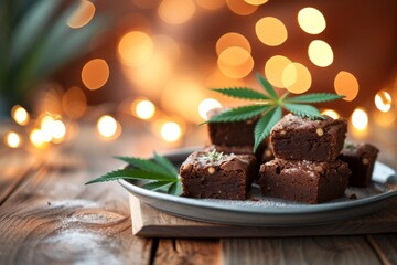 Fototapeta na wymiar Cannabis hemp cookie brownie on the plate on the table