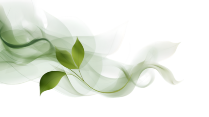 abstract green leaves swirling motion isolated on transparent background, png