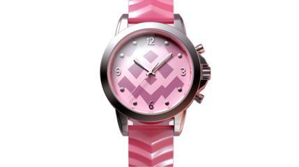 analog pink wristwatch with arrows, png file of isolated object on transparent background