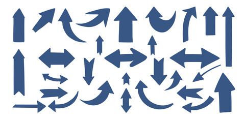 Arrow vector doodle hand drawn set. Arrow sketch blue cartoon doodle design set