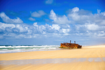 SS Maheno shipwreck half buried in the sand of the 75 mile beach on the east coast of Fraser Island...
