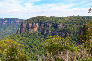 Southern escarpment of the Jamison Valley as seen from the Three Sisters in the Blue Mountains National Park, New South Wales, Australia