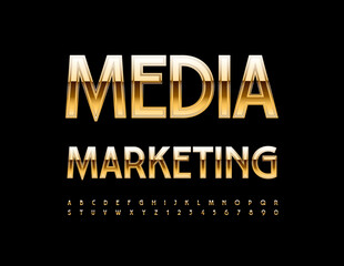 Vector business concept Media Marketing. Luxury Alphabet Letters and Numbers set. Gold elite Font