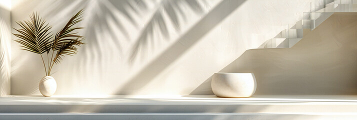 Modern Wall Design with Textured Shadows: Abstract Patterns Formed by Natural Light and Plant Silhouettes