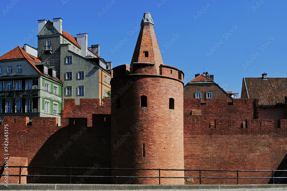 Canvas Prints The medieval city wall and barbican fortification, the most visited attraction in the Old Town of Warsaw, Poland.