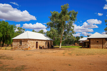 Old buildings of the Alice Springs Telegraph Station Historical Reserve in the Red Centre of...