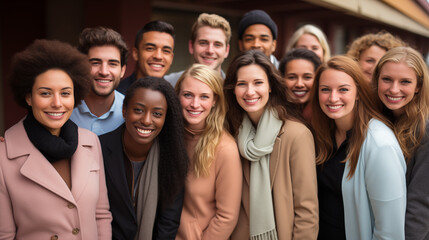 Comunidad de personas diversas. Grupo de personas multigeneracionales sonriendo ante la cámara. Amigos multirraciales de diferentes edades divirtiéndose juntos.