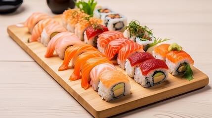 tasty sushi on background