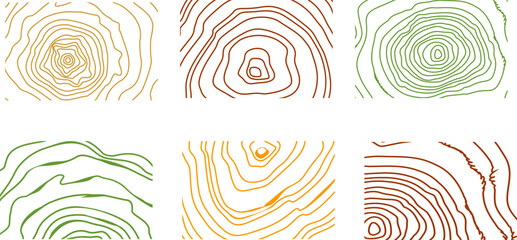 Background of abstract growth rings of a tree.Line design of a wooden stump.Tree cut pattern.Vector topographic map concept.  - obrazy, fototapety, plakaty