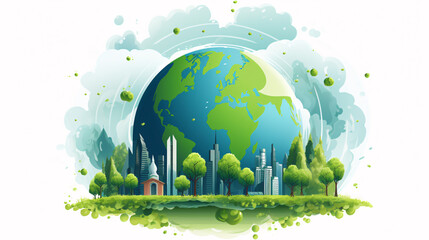 Eco concept with green planet and trees