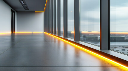 Modern corridor with sleek design, highlighting the minimalist elegance of contemporary architecture