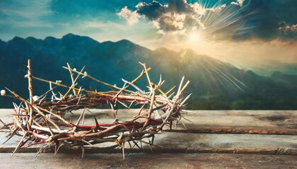 crown of thorns with crown of on vintage background the death and victory of jesus christ