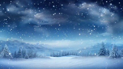 Natural Winter Christmas background with a sky, heavy snowfall, snowflakes in different shapes and forms