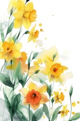 minimalistic watercolor painting of blooming daffodils. ai generated