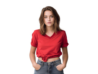 Obraz premium portrait of young woman with hands in pockets, eye catching and cute girl