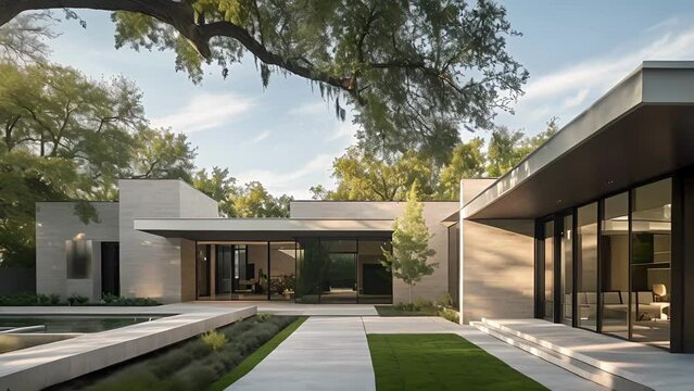 Light and airy this homes fa&Atilde;&sect;ade features hidden doors that blend seamlessly into the exterior creating a seamless and harmonious connection between inside and outside.