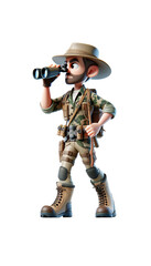 Fototapeta premium 3D cartoon traveler. Full-length isolated naturalist