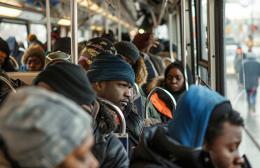 Overcrowded public transportation in a low-income area, highlighting the daily struggles due to social inequity