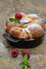 traditional Czech food, sweet dessert background, yeast buns with sugar
