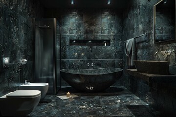 Modern minimalism style bathroom interior in black and white tones
