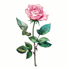 Pink rose illustration isolated on white background 
