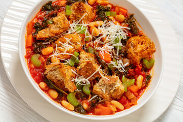 ribollita, italian soup with bread, beans, veggies