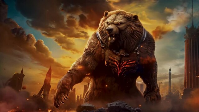 Angry warrior grizzly bear 4k animation.