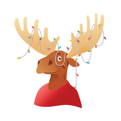 Naklejka premium Illustration of a cute moose in a red sweater