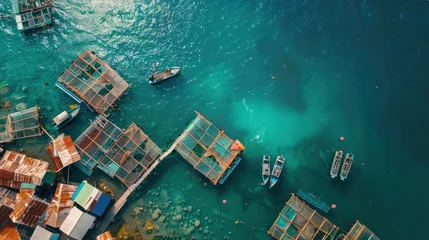 Fotobehang Aerial view of fish farm on the sea  © CStock