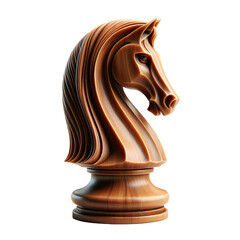 Wooden chess horse. Isolated chess horse on white background