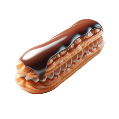 Eclair with chocolate. Isolated eclair on white background