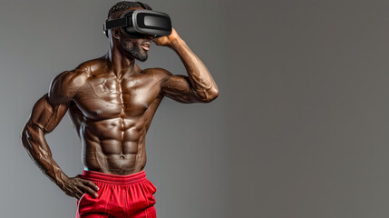 Fototapeta na wymiar Athlete trains rigorously, striving for excellence and victory with determination and discipline with virtual reality sunglass solid background
