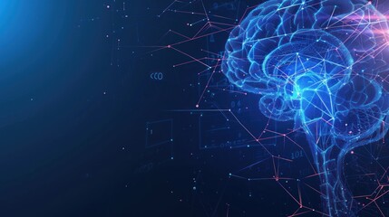 Artificial intelligence and virtual reality concept with glowing digital lines human head silhouette, on abstract technology background.