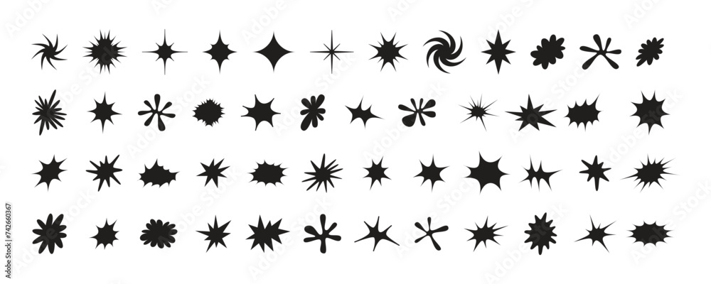 Poster Vector set of minimalist design elements, futuristic shapes and geometric figures and stars - abstract background elements for branding, packaging, prints and social media posts