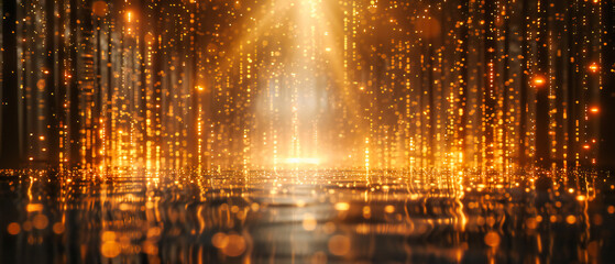 Magical golden bokeh background, creating a sparkling and shiny effect for a luxurious or festive...