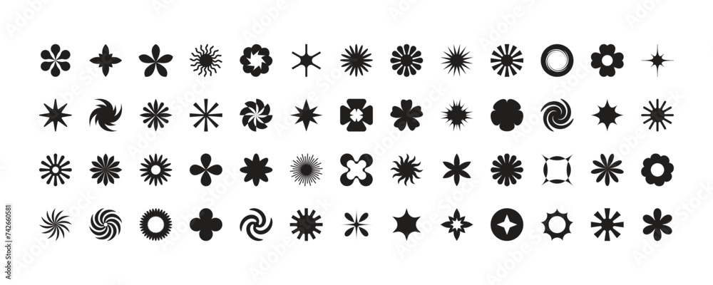 Poster vector set of minimalist design elements, futuristic shapes and geometric figures and stars - abstra