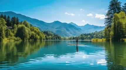 Obraz premium water lake paddle boarding
