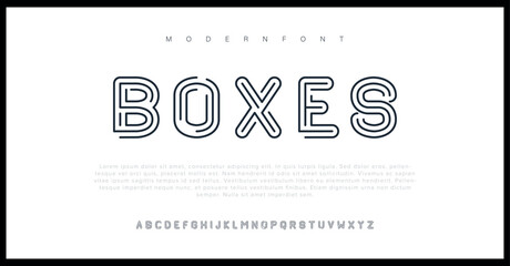 Boxes Double line monogram alphabet and tech fonts. Lines font regular uppercase and lowercase. Vector illustration.