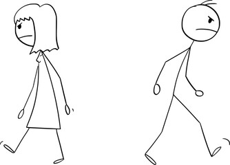 Husband and Wife in Divorce, Vector Cartoon Stick Figure Illustration - 742661745