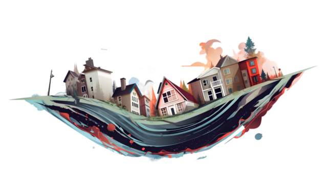 Earthquake Natural Disaster Concept Illustration on white background