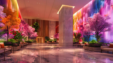 Luxury Hotel Lobby: Modern Architecture and Design in a Business Setting, Showcasing Elegance and Style