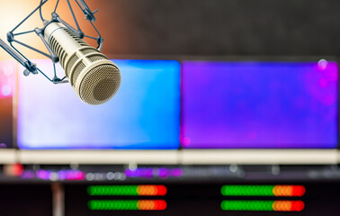 Professional microphone in radio studio